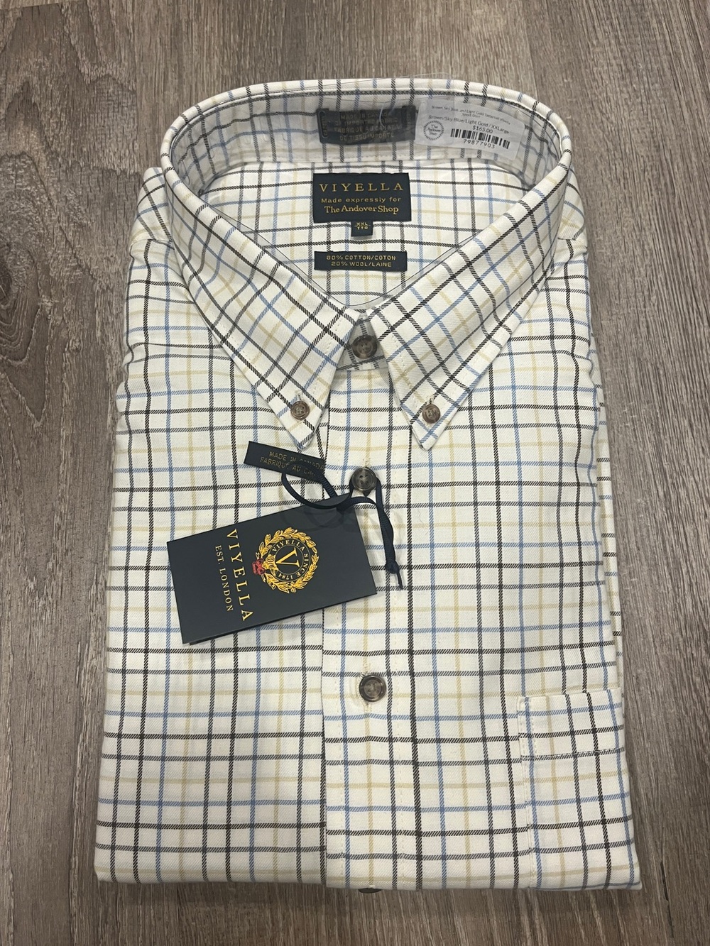 Viyella Men’s Sport Shirt, Tattersall, Cotton Wool Blend, XXL, NWT